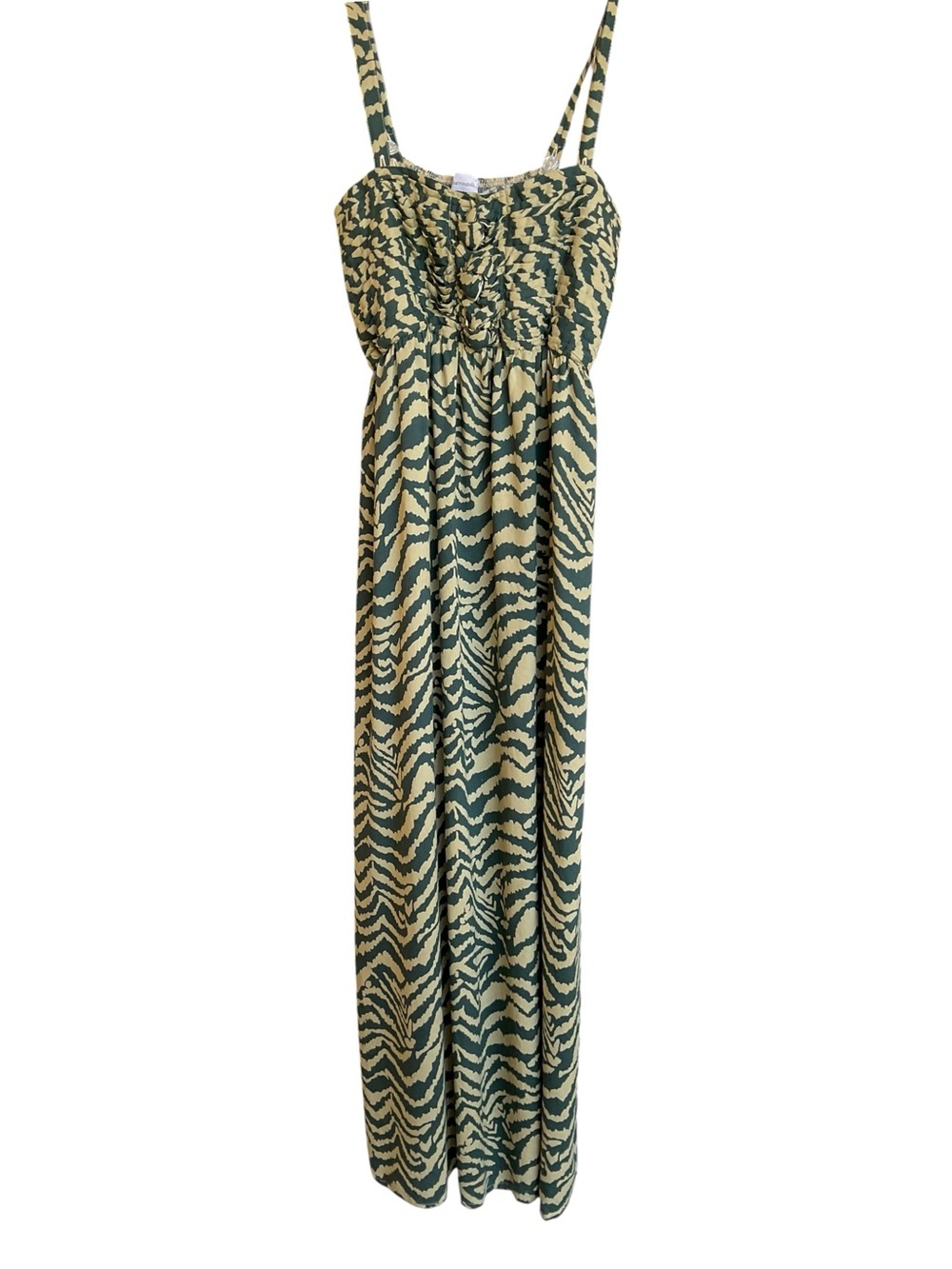 SOFT SURROUNDINGS
TAN/GREEN ANIMAL PRINT MAXI DRESS ZEBRA PLEATED TIERED - Picture 5 of 16